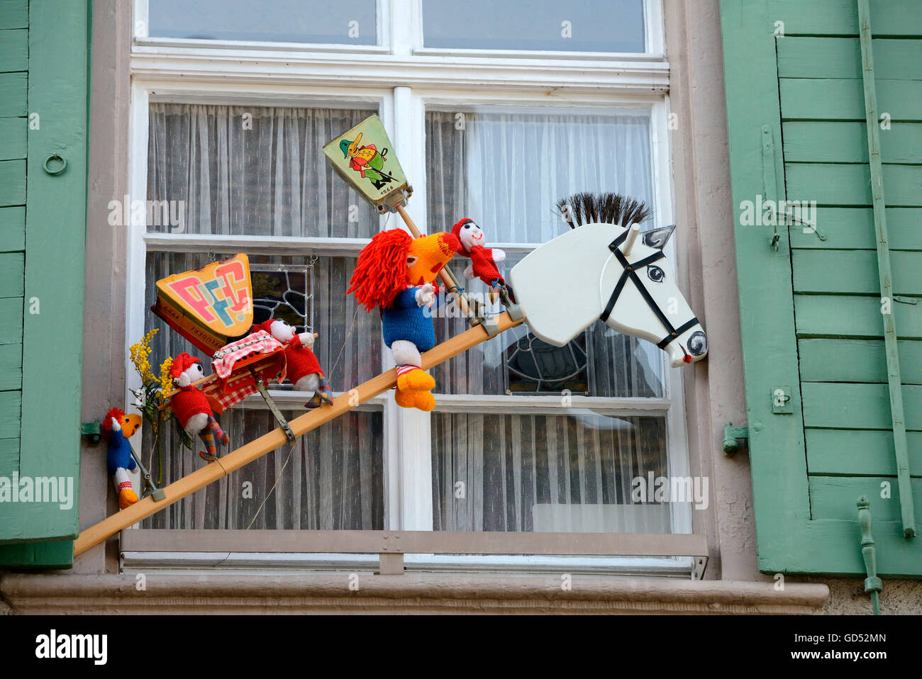 Carnaval de Bâle, décoration à fenêtre, Bâle, Suisse Banque D'Images