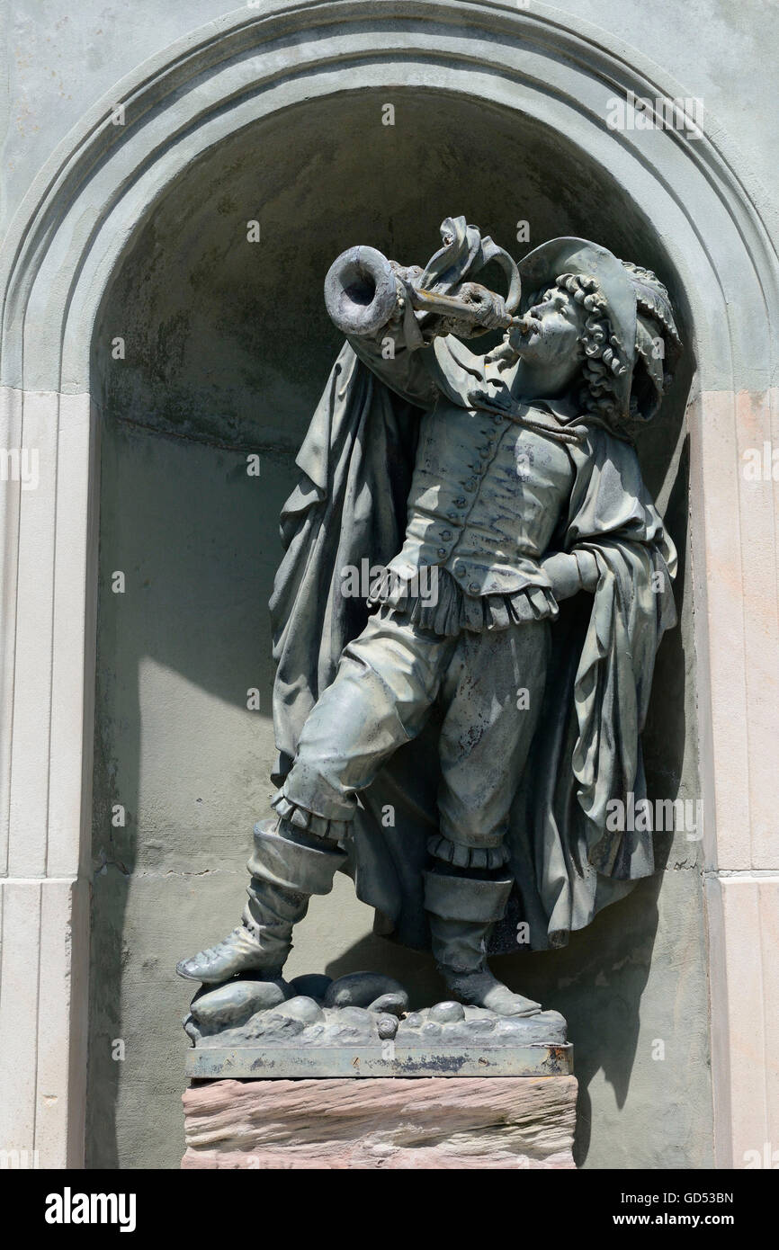 Trompeter Sculpture de Sackingen, Château de Schonau, Bad Sackingen, Baden-Wurttemberg, Allemagne / Bad Säckingen, château de Schönau, Schloss Schönau Banque D'Images