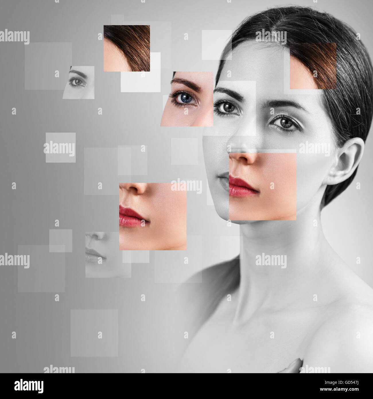 Visage de femme parfaite faite de différentes faces Banque D'Images