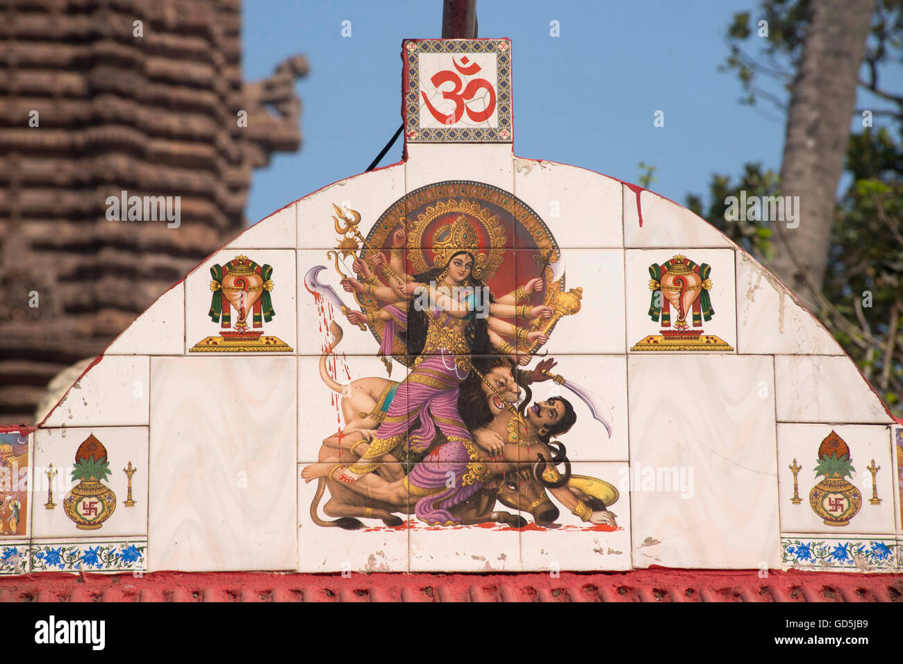 La Déesse Durga tuant démon mahishasura, Puri, Orissa, Inde, Asie Banque D'Images