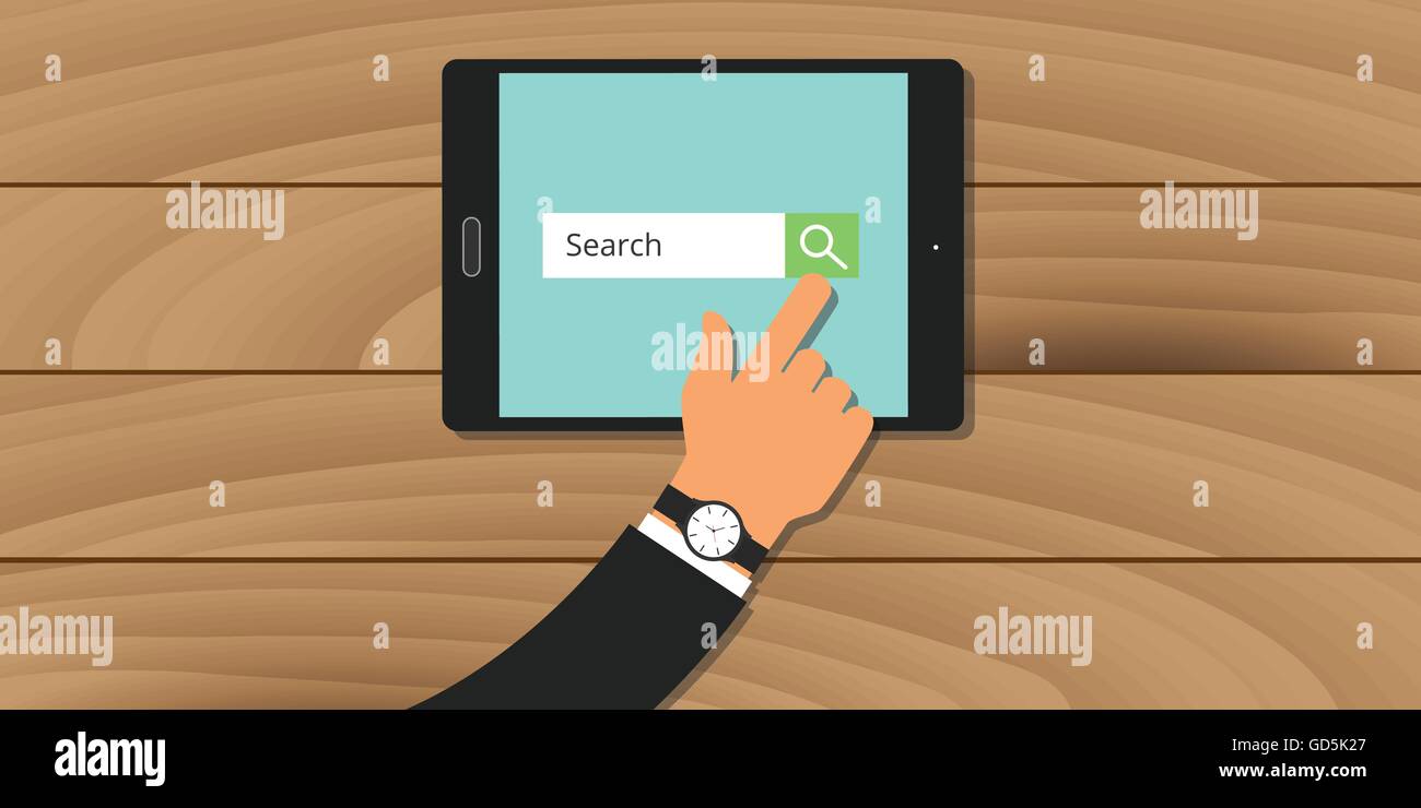 Moteur de recherche web analytics main vecteur recherche tablette Illustration de Vecteur