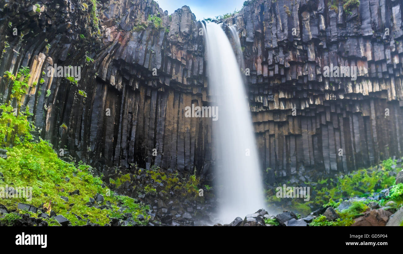 Svartifoss (noir), d'automne, le parc national de Skaftafell Vatnajökull. L'Islande Banque D'Images