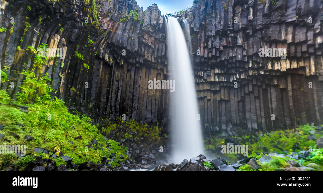 Svartifoss (noir), d'automne, le parc national de Skaftafell Vatnajökull. L'Islande Banque D'Images