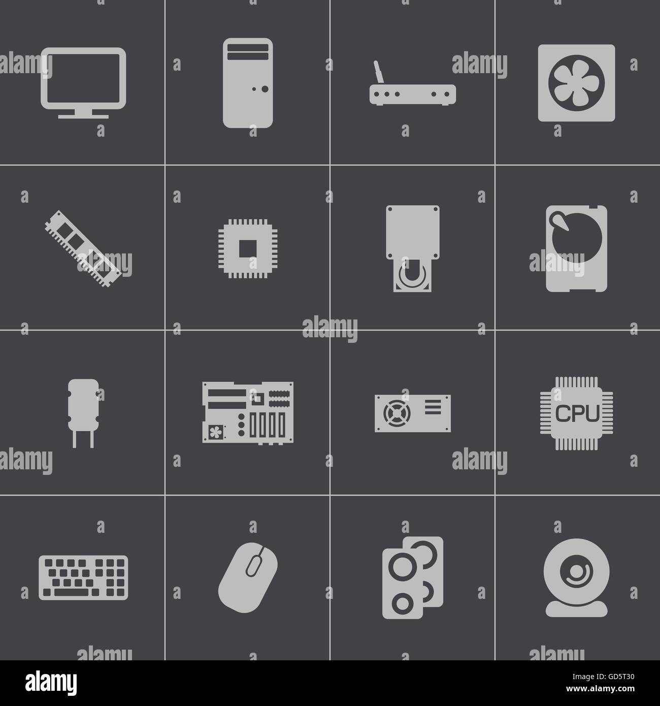 Composants PC noir Vector icons set Illustration de Vecteur