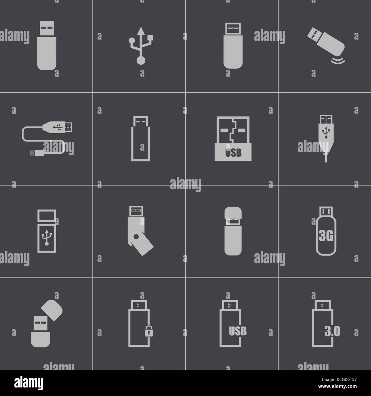 Vector icons set usb noir Illustration de Vecteur