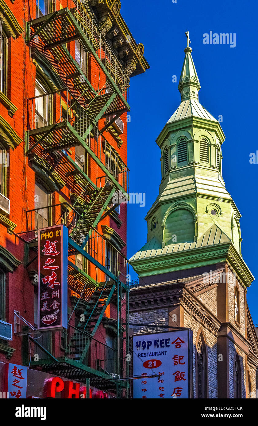 États-unis, New York, Manhattan, Chinatown, raccourcissement de Mott street Banque D'Images