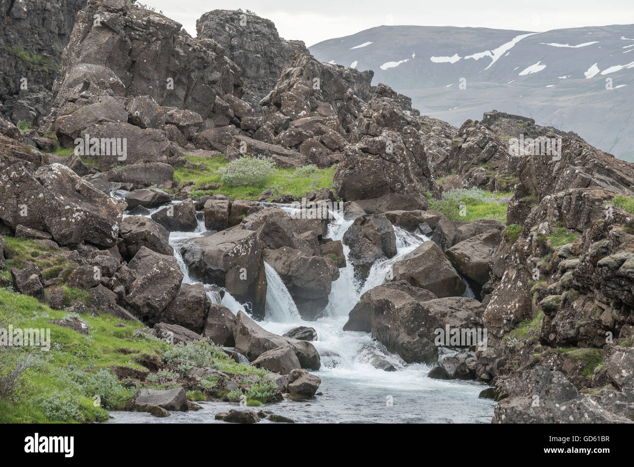 Cascade dans le parc national de Þingvellir (Thingvellir - chose Champs), l'Islande Banque D'Images