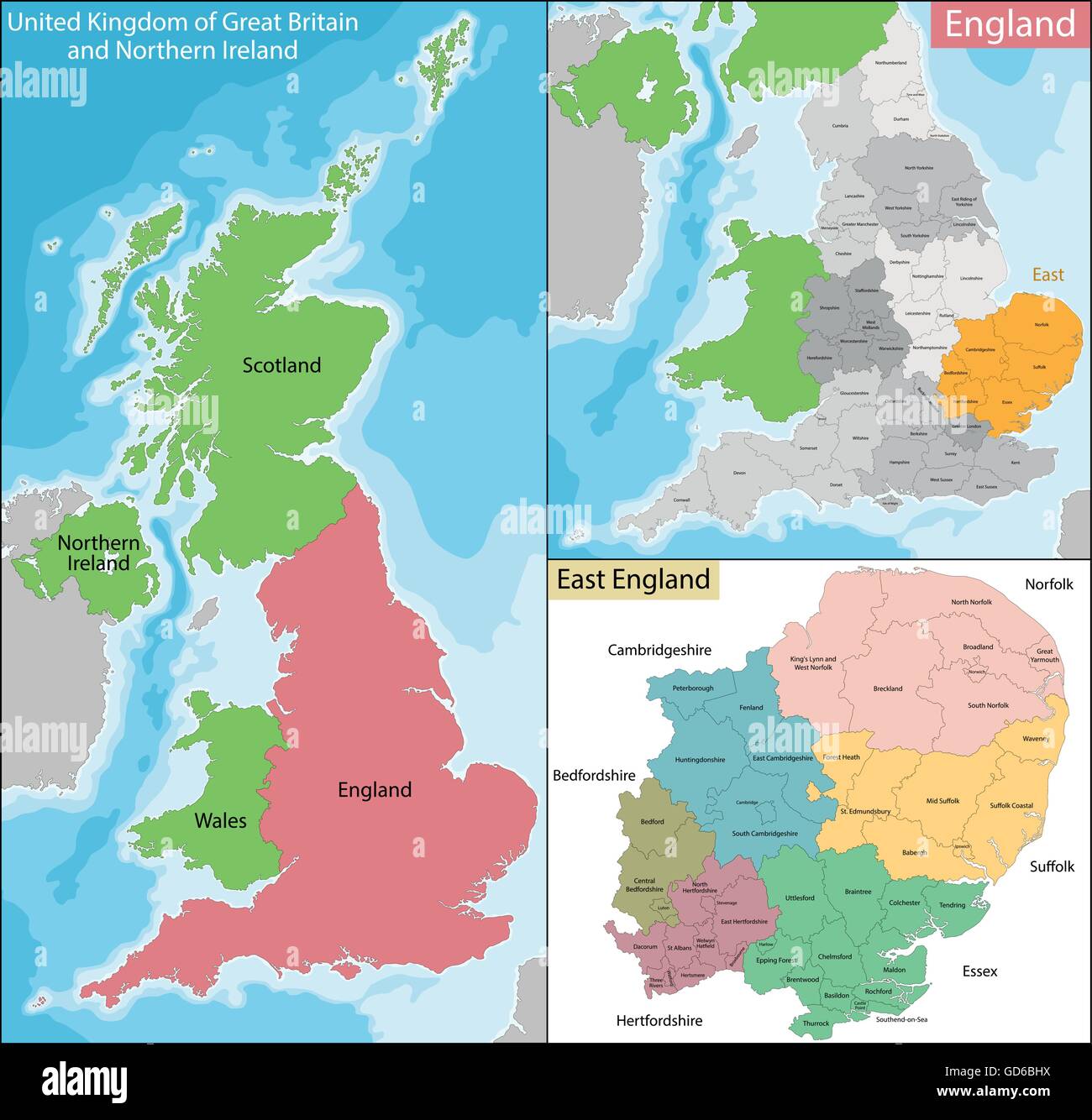 Carte de l'Est de l'Angleterre Illustration de Vecteur