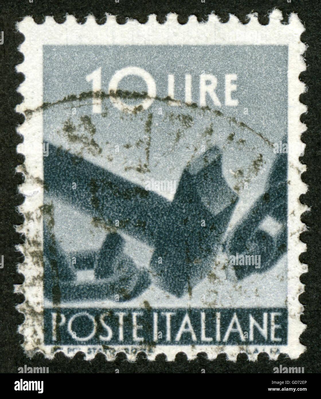 Italie timbre, Hammer chaîne de rupture Banque D'Images