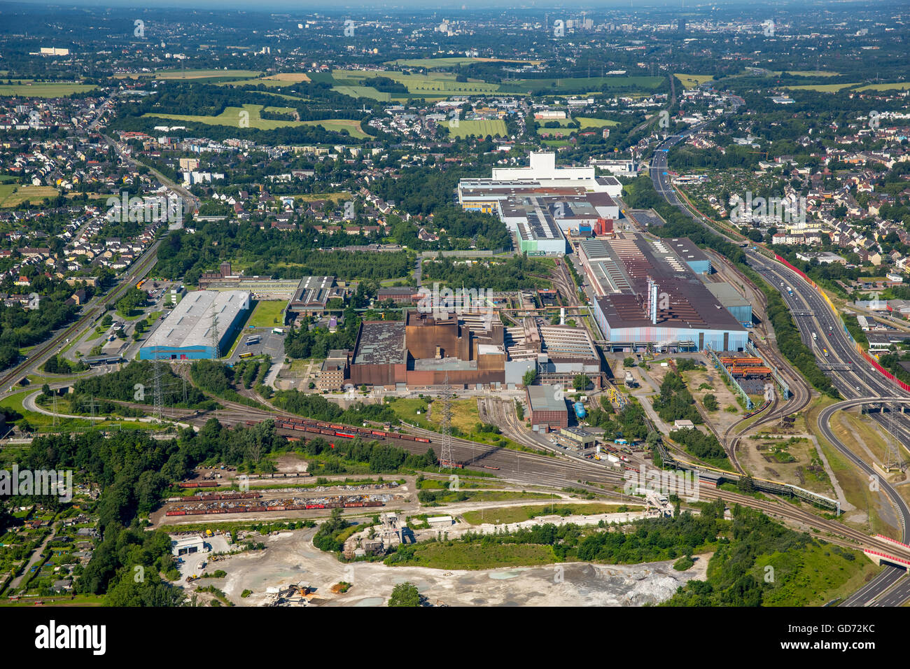 Vue aérienne, Centenary Hall et Westpark Bochum, nouveau centre administratif de la culture Ruhr Ltd., organisateur de la Ruhrtriennale, Banque D'Images