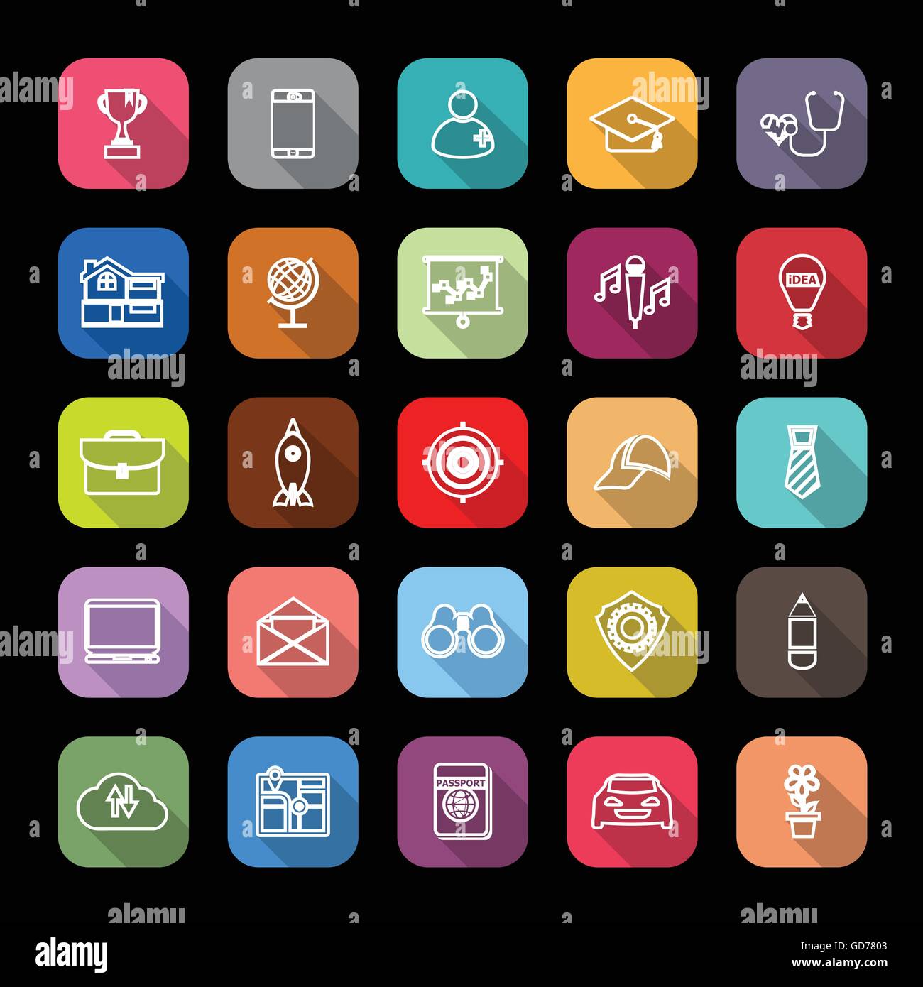 Description du travail Les icônes de ligne avec long shadow, stock vector Illustration de Vecteur