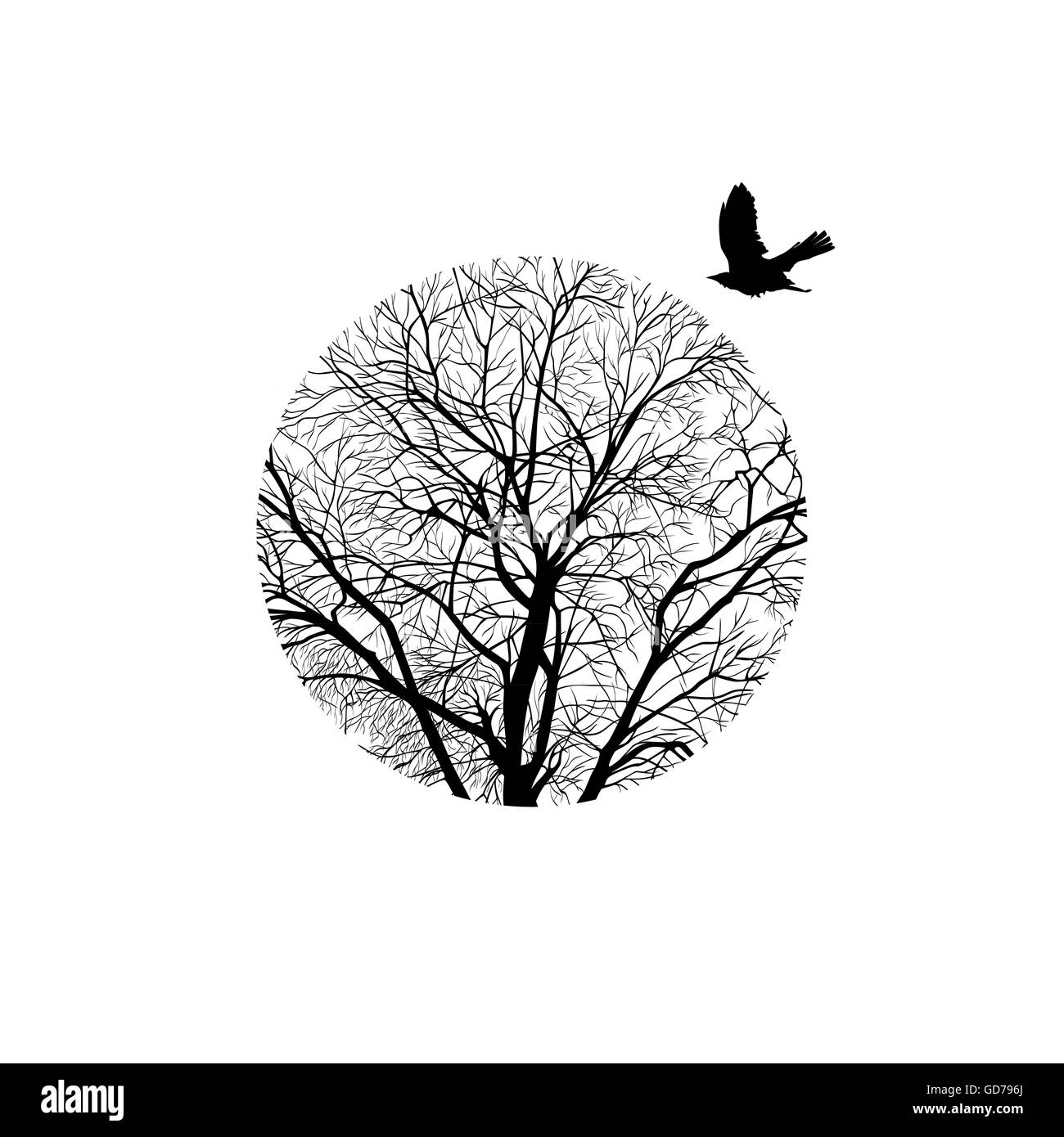 Arbre d'hiver dans un cercle Illustration de Vecteur