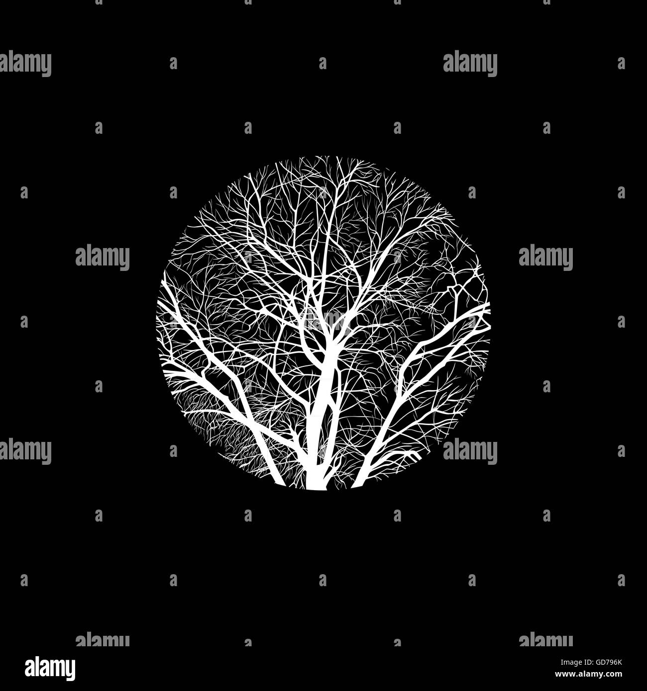 Arbre d'hiver dans un cercle Illustration de Vecteur
