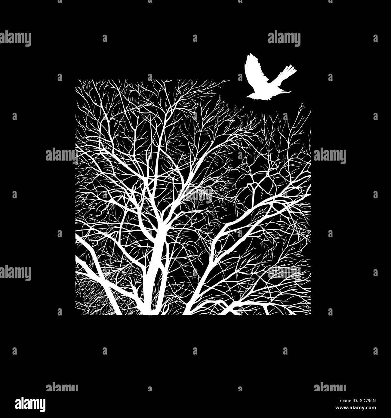 Arbre d'hiver dans un carré Illustration de Vecteur