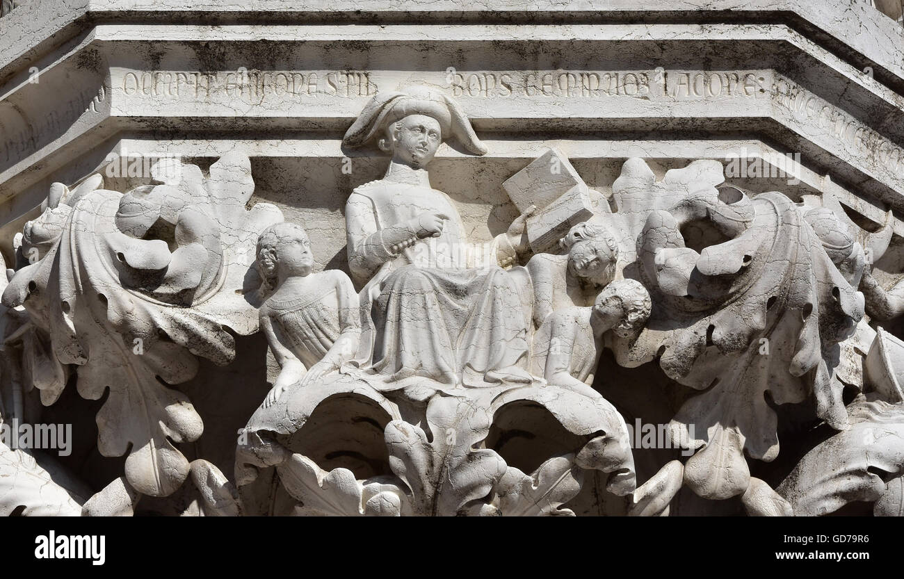 Planète Mercure allégorie avec les gémeaux et la Vierge signe en tant qu'enseignant et les élèves, à partir de l'ancienne capitale médiévale du Palais des Doges à Saint Banque D'Images
