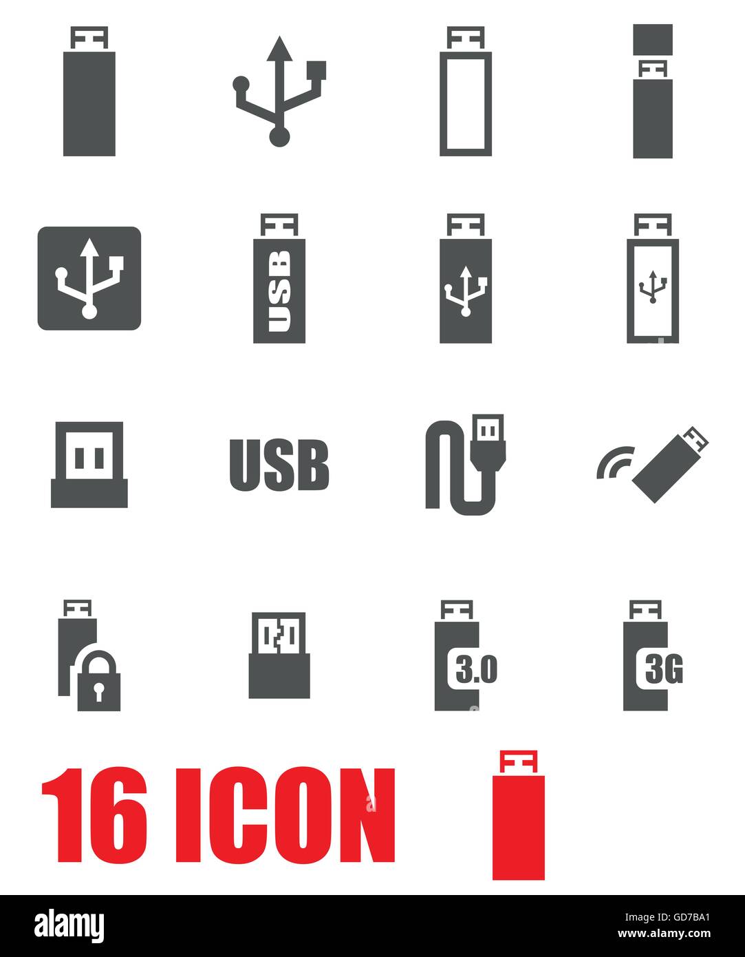Vector icon set usb gris Illustration de Vecteur