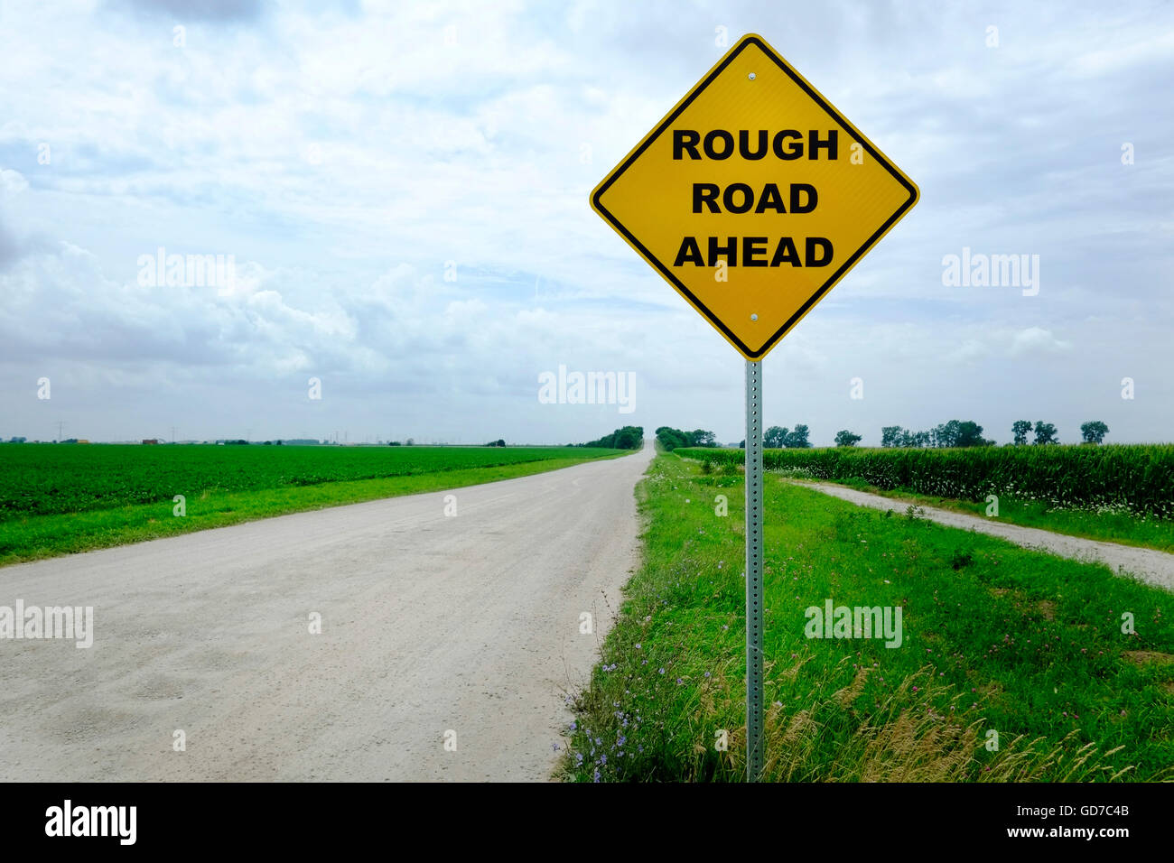 Un signe sur une route de campagne dans le Midwest des États-Unis. Banque D'Images