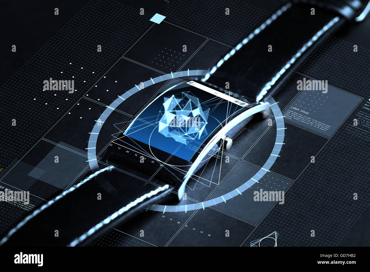 Close up of smart watch avec projection polygonale Banque D'Images