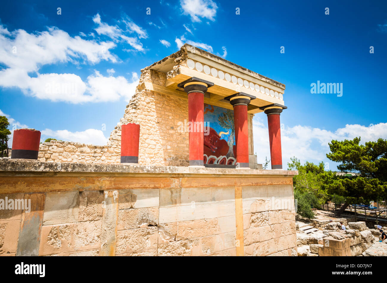 Palais de Knossos, Crète, Grèce. Détail d'anciennes ruines du célèbre palais minoen de Knossos. Banque D'Images