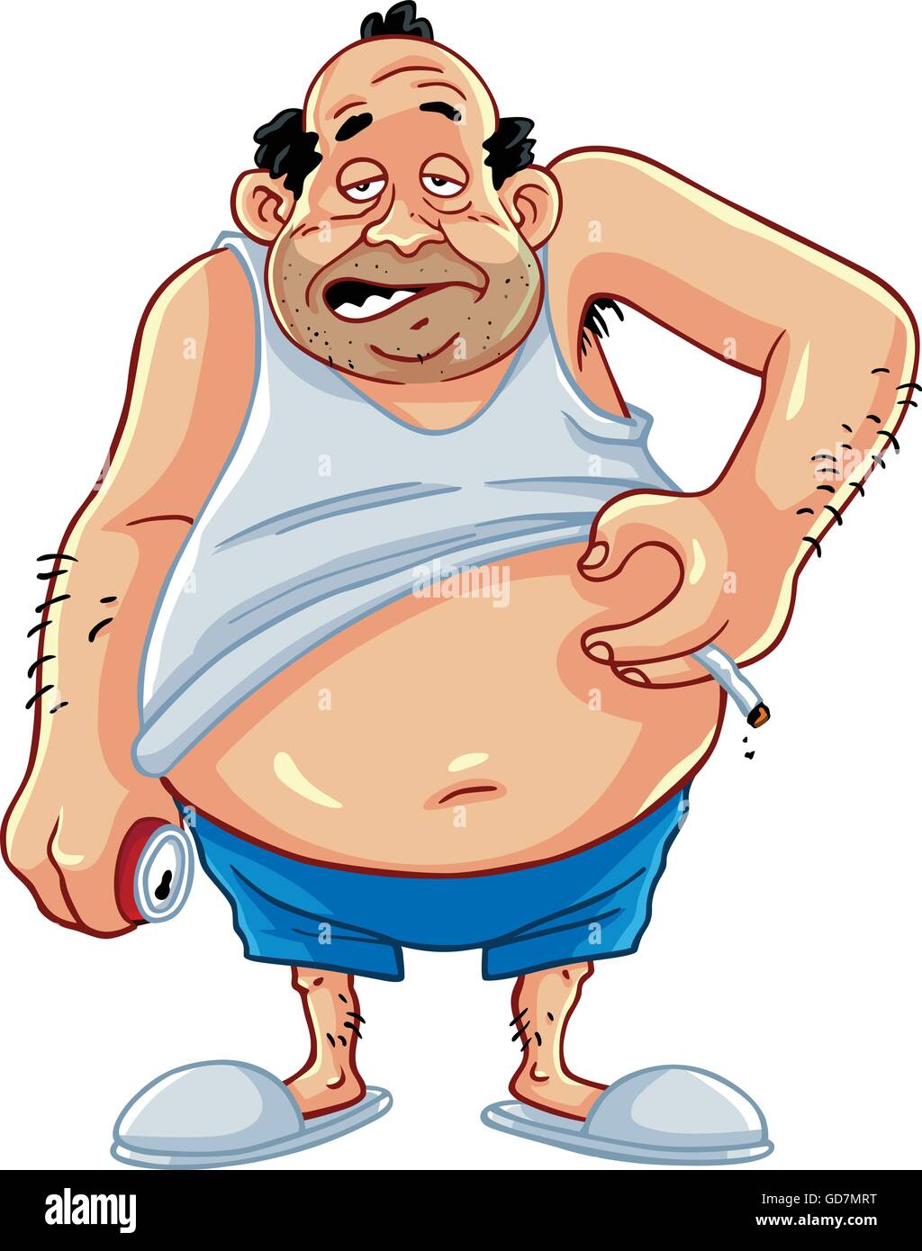 Fat Man de fumer et de boire le coke Character Design Illustration de Vecteur