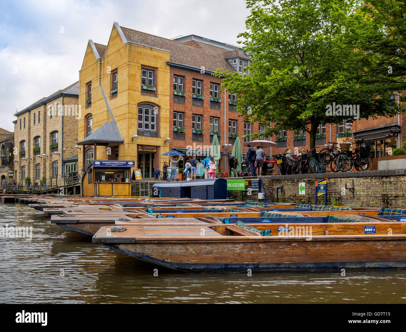 Quai, Cambridge, Angleterre, Royaume-Uni. Un endroit populaire pour voitures et monter sur des bateaux en barque Banque D'Images