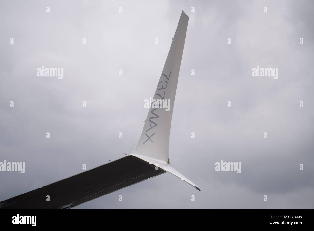 Farnborough, Hampshire, Royaume-Uni. 12 juillet 2016. Jour 2 de l'échange international de Farnborough Airshow, Boeing 737 MAX géométrie d'aile Banque D'Images