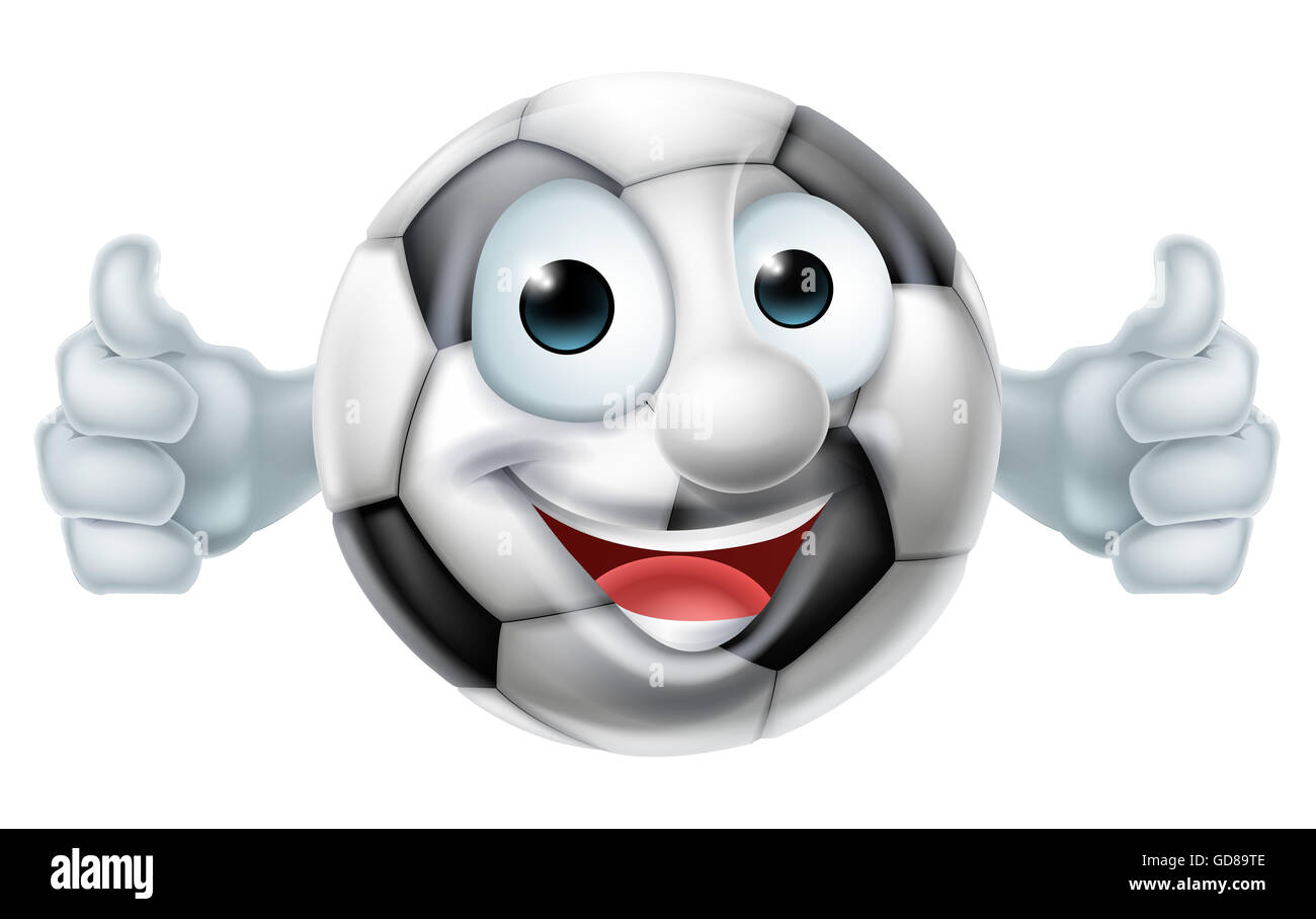 Football soccer ball man Cartoon mascot character faisant un double Thumbs up Banque D'Images