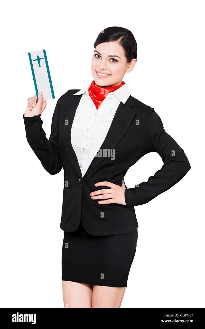 1 Femme adulte indien Air Hostess article montrant l'achat de billets Banque D'Images