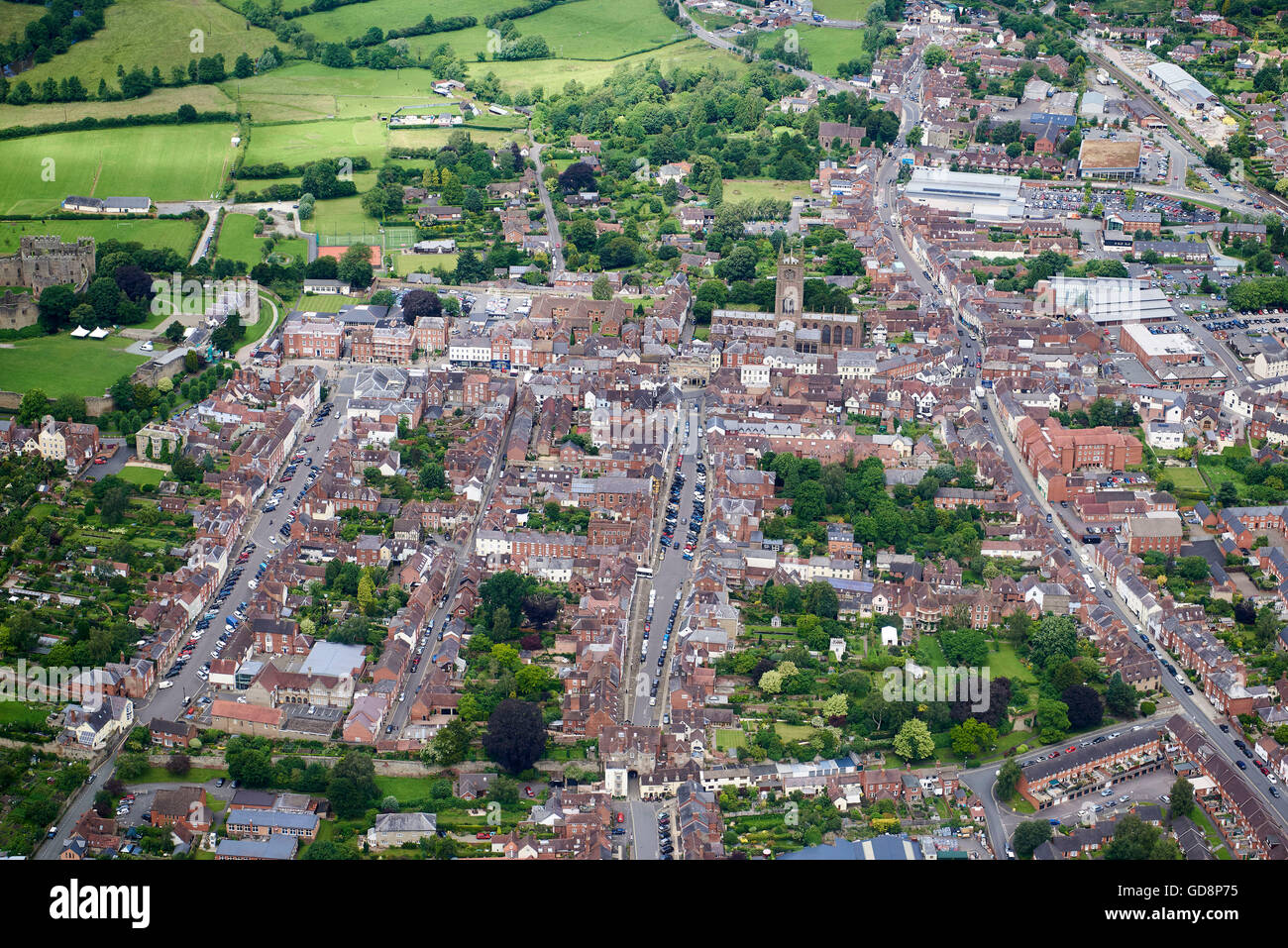Ludlow Shropshire, à partir de l'air, le sud-ouest de l'Angleterre Banque D'Images