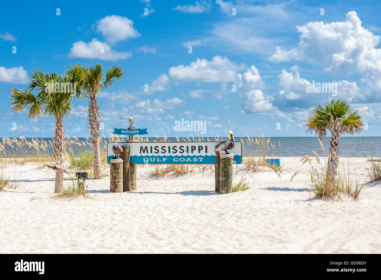 Inscrivez-vous à la plage accueille les visiteurs de la côte du golfe du Mississippi à Gulfport, Mississippi Banque D'Images