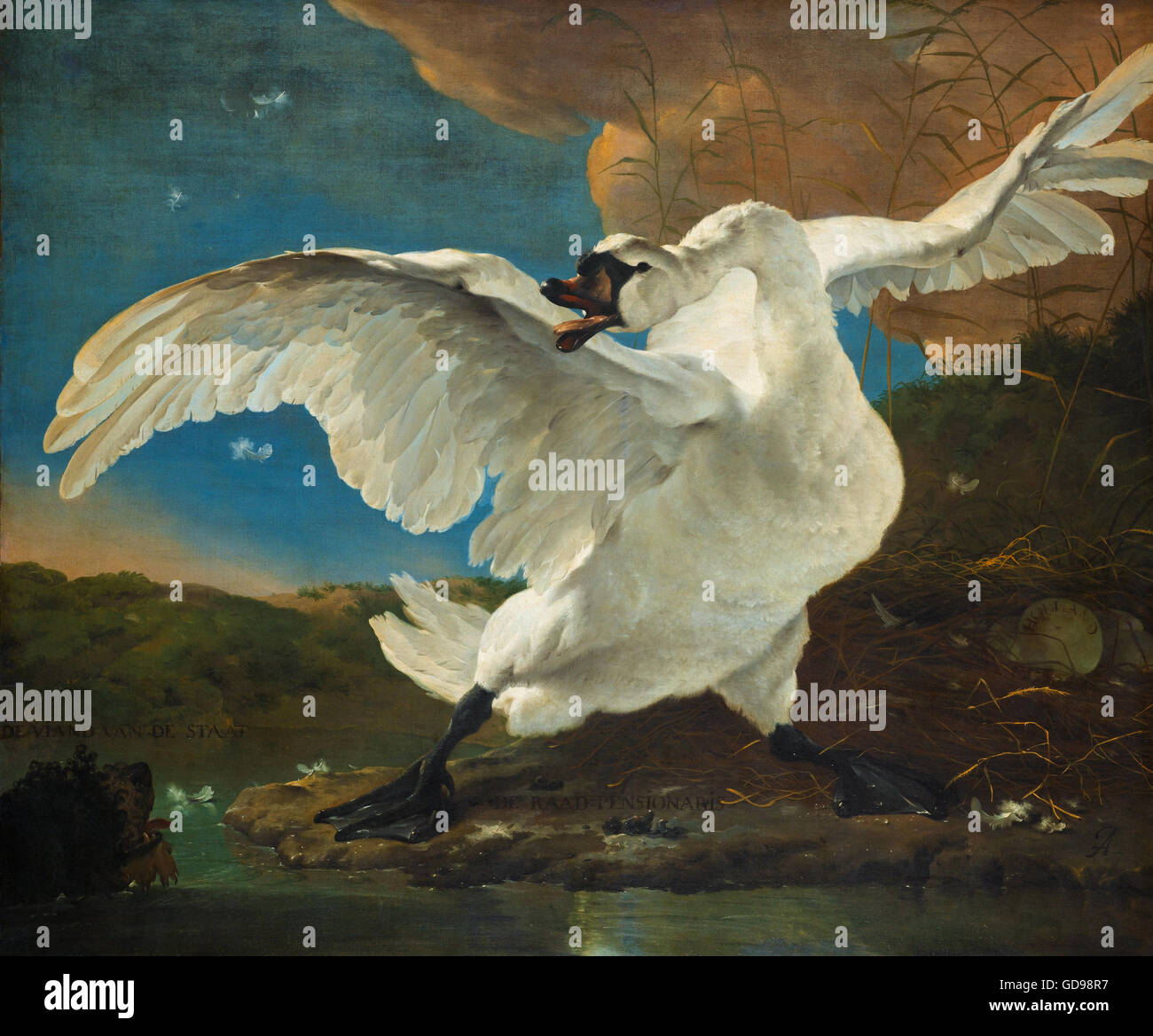 Jan Asselijn - De bedreigde zwaan ; plus tard, opgevat allegorie als op Johan de Witt Banque D'Images