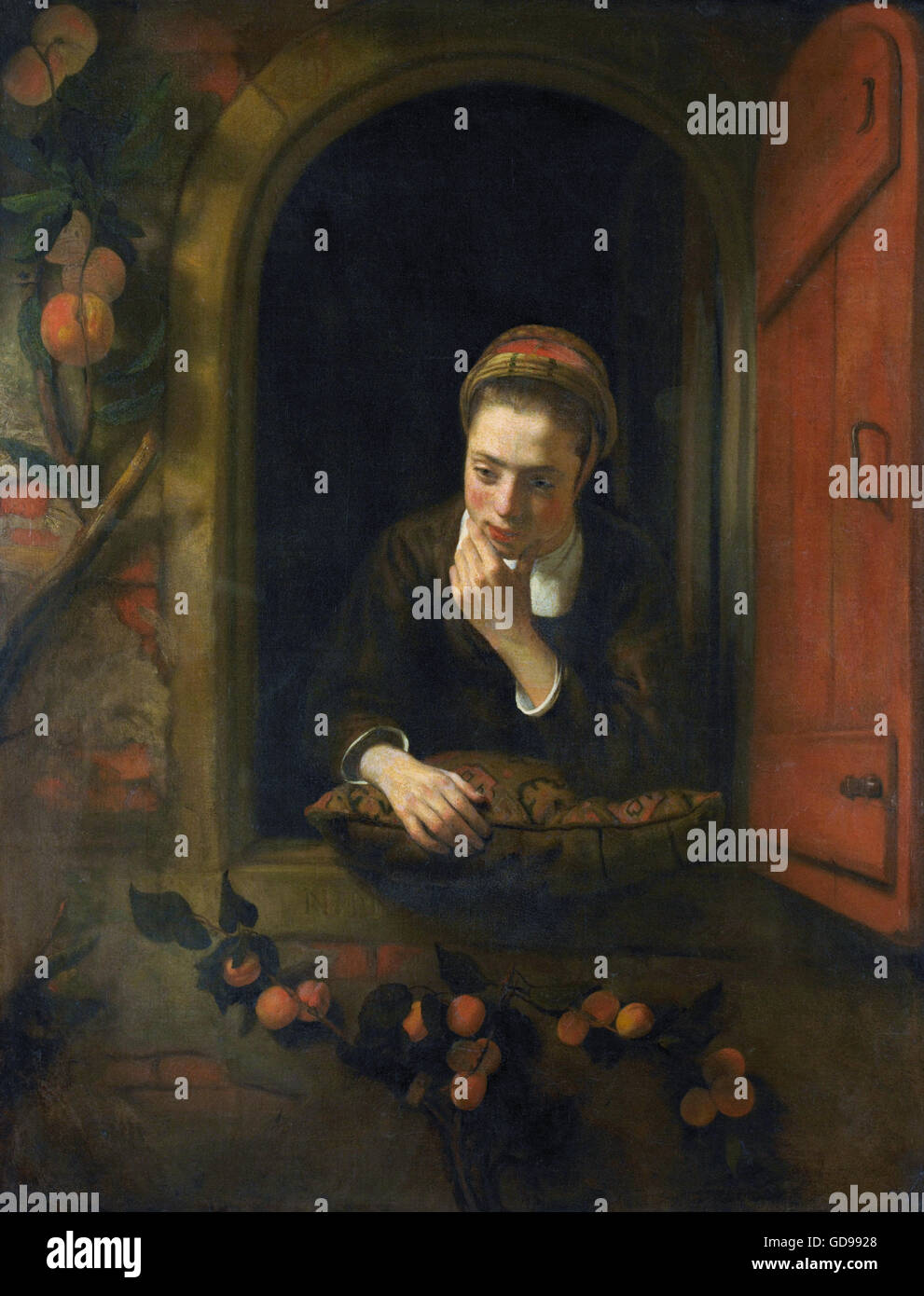 Nicolaes MAES - Meisje aan het venster, bekend als 'De peinzende» Banque D'Images
