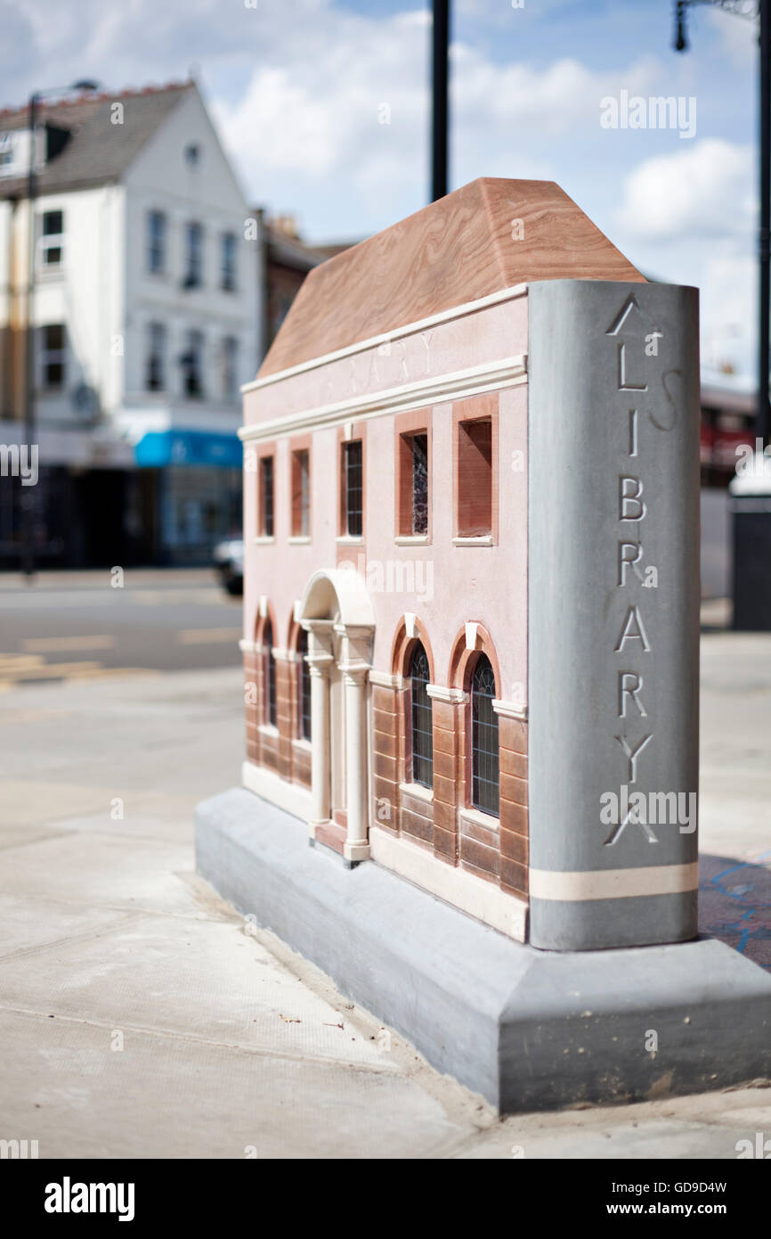 Modèle en pierre de la bibliothèque de Finchley, au nord de Londres Banque D'Images