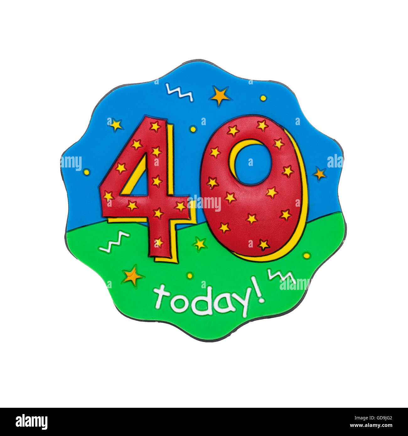 40 Un anniversaire aujourd'hui d'un insigne sur fond blanc Banque D'Images