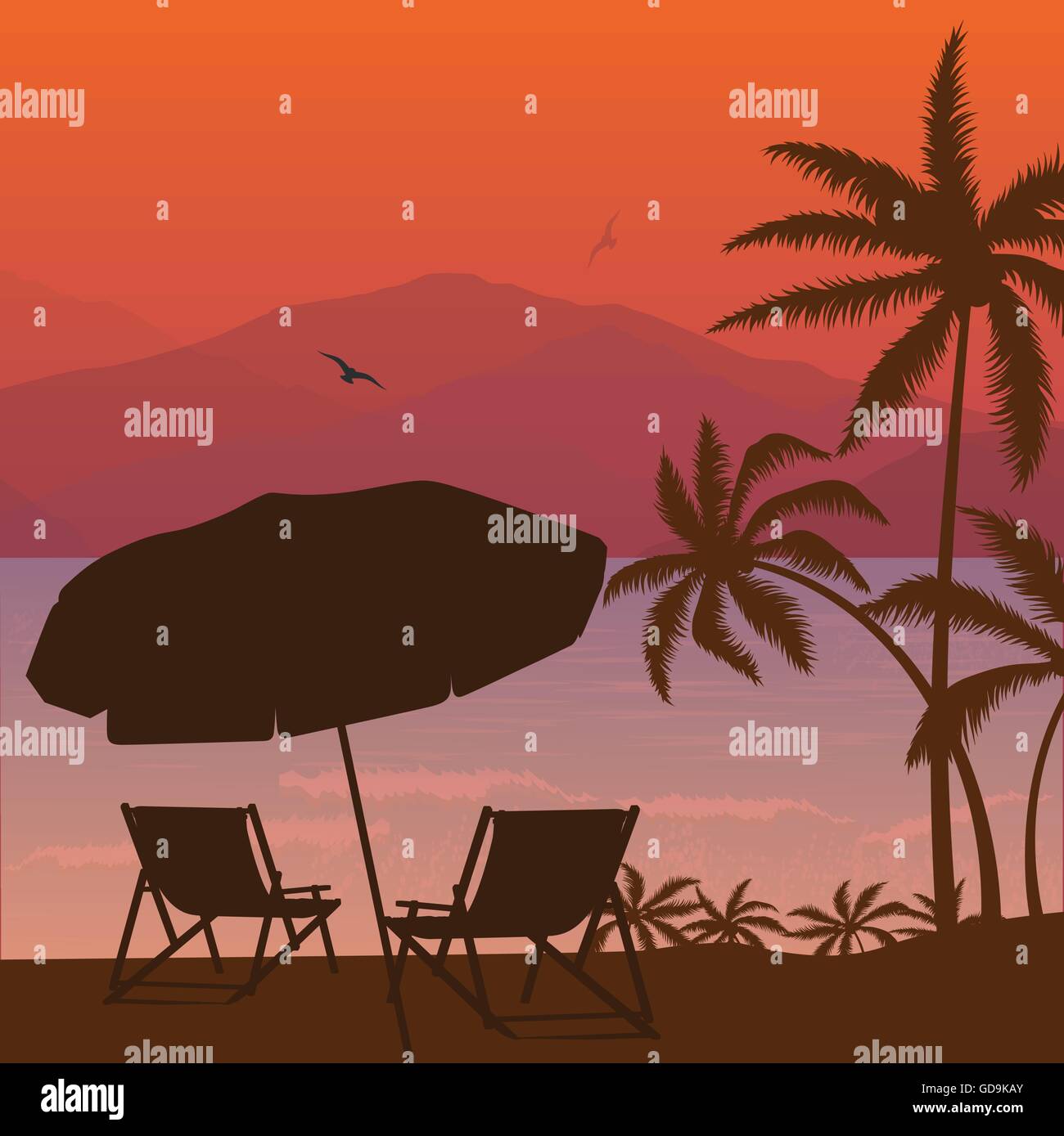Beach Sunset 2 président et palm tree silhouette parapluie Illustration de Vecteur