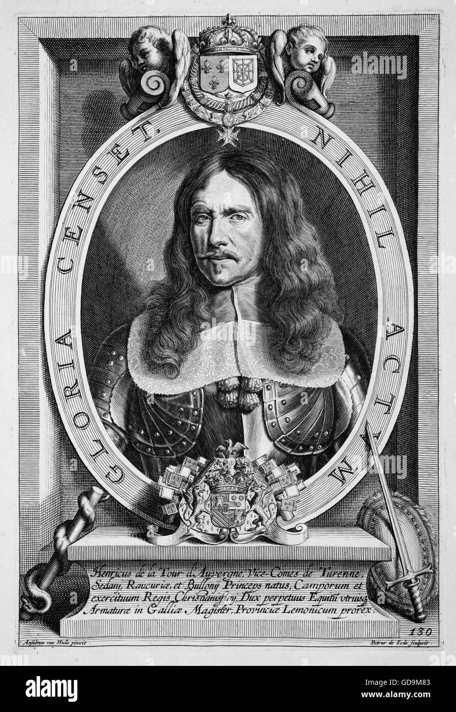 HENRI de la tour d'AUVERGNE, vicomte de Turenne (1611-1675) commandant de l'armée française et maréchal de France. Gravure datée 1717 Banque D'Images