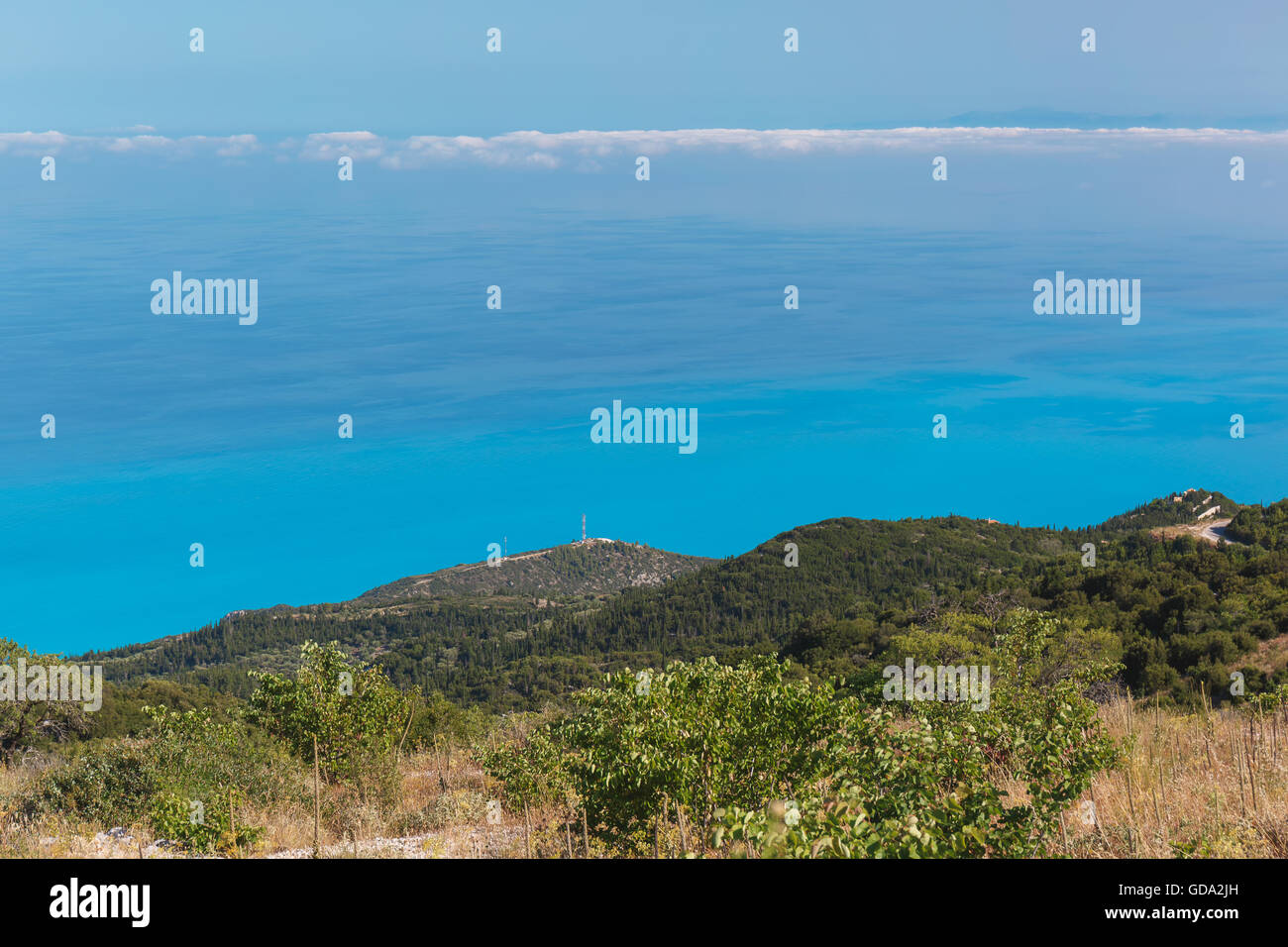 Lefkada coast beach Grèce. Vue panoramique de la mer Ionienne à Kalamitsi, Lefkada Banque D'Images