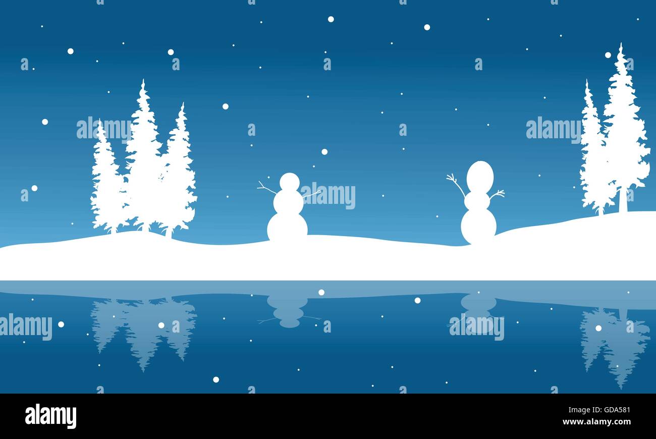 Silhouette de bonhomme de neige de Noël et de réflexion Illustration de Vecteur