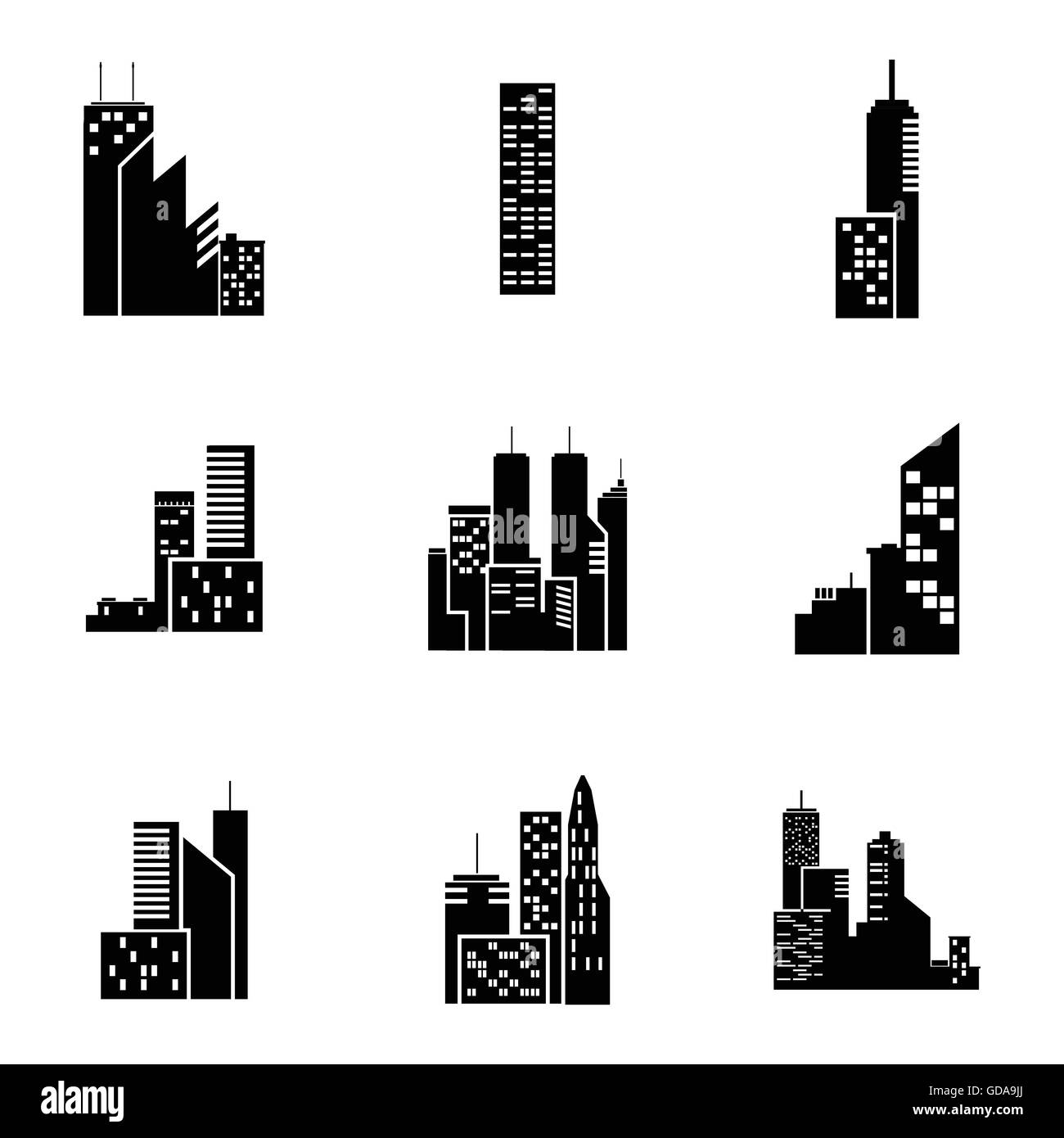 Bâtiment noir Vector icons set Illustration de Vecteur