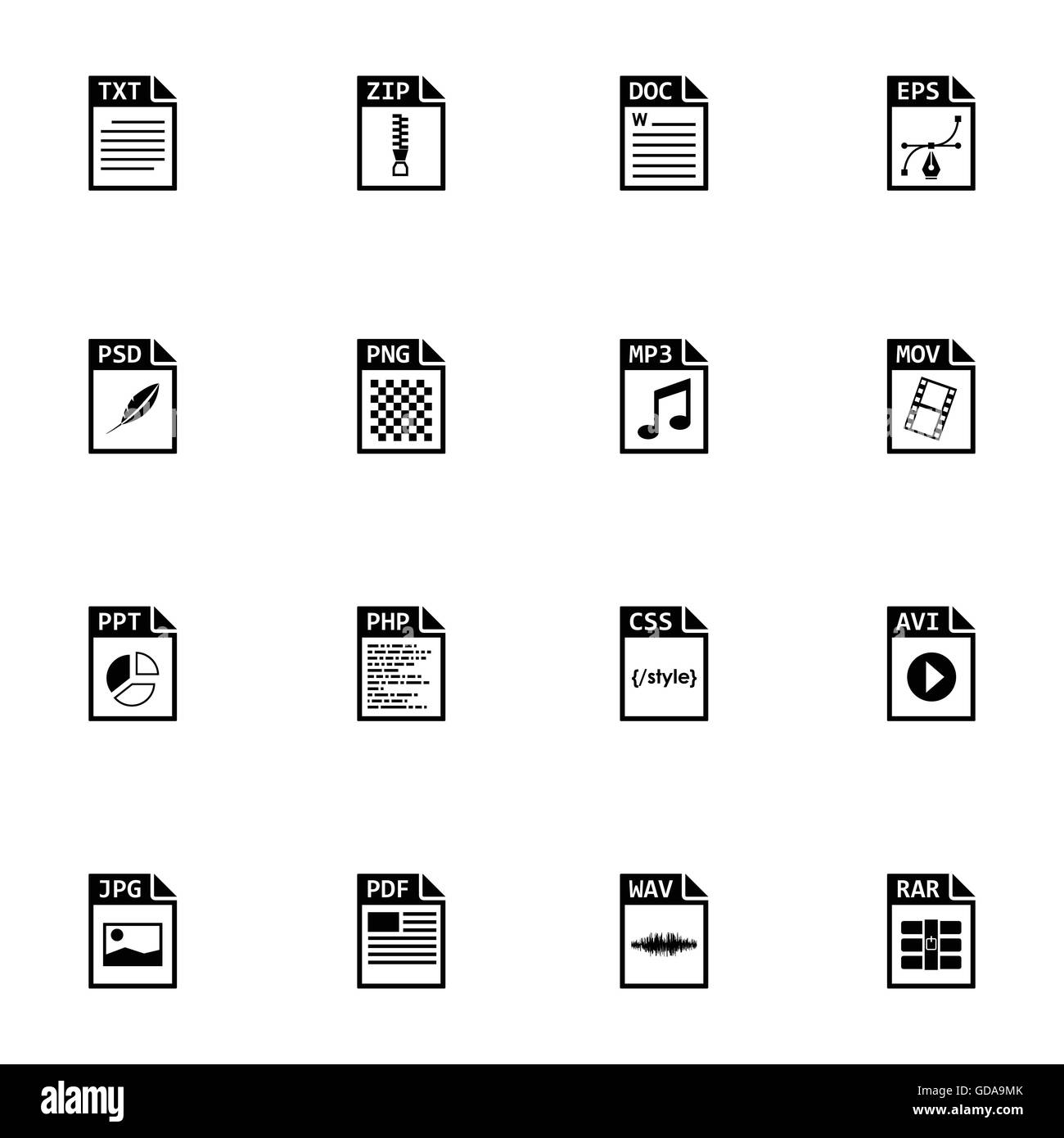 Type de fichier noir Vector icons set Illustration de Vecteur