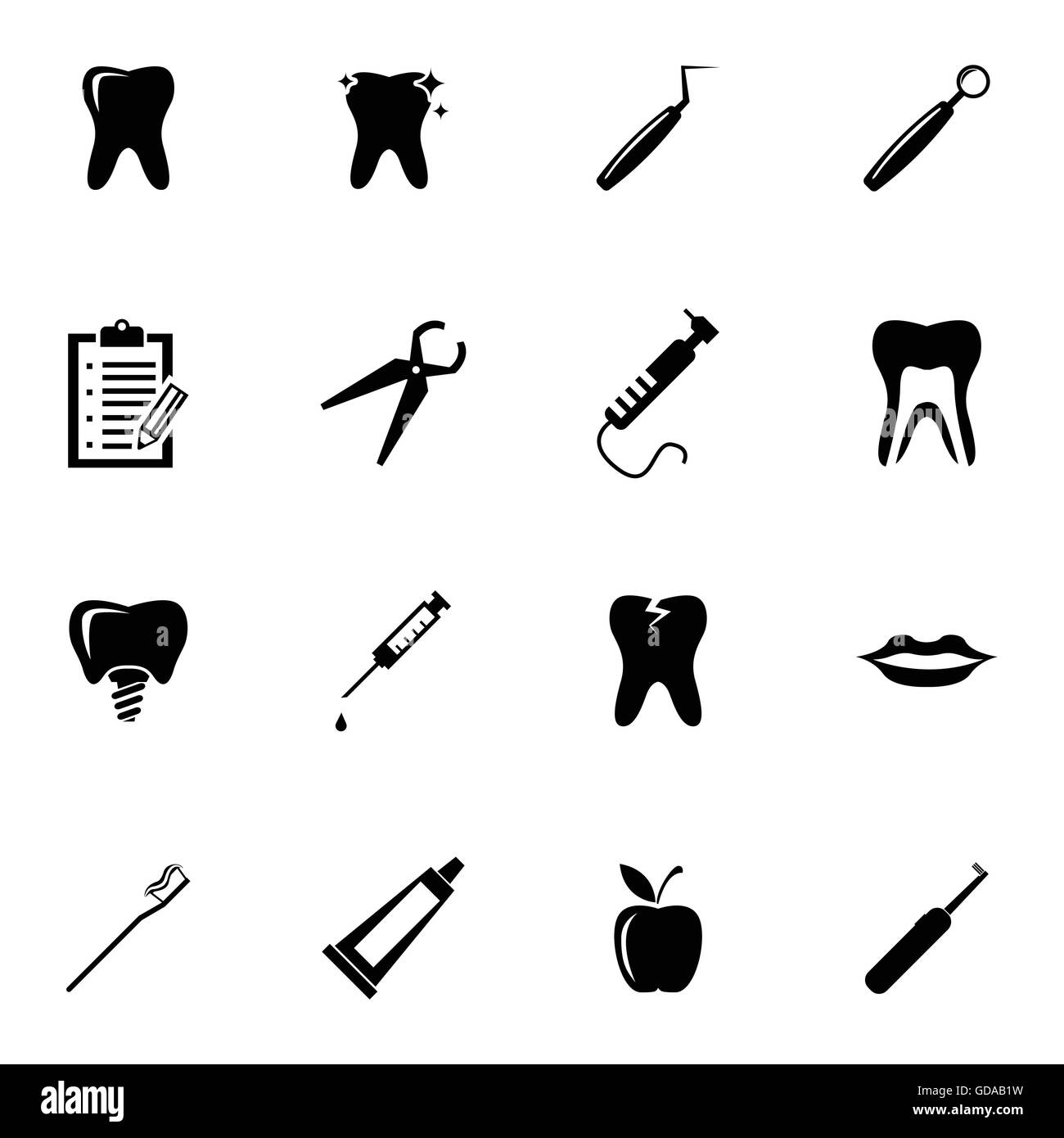 Black Vector icons set dentaire Illustration de Vecteur