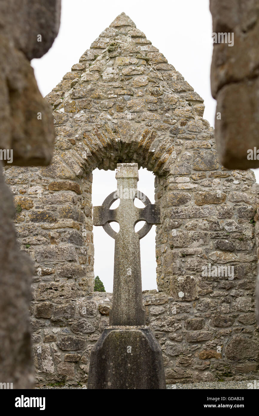 L'Irlande, Offaly, Clonmacnoise, Clonmacnoise, Clonmacnoise est un monastère unique ruine en comté d'Offaly, sur la rivière Shannon Banque D'Images