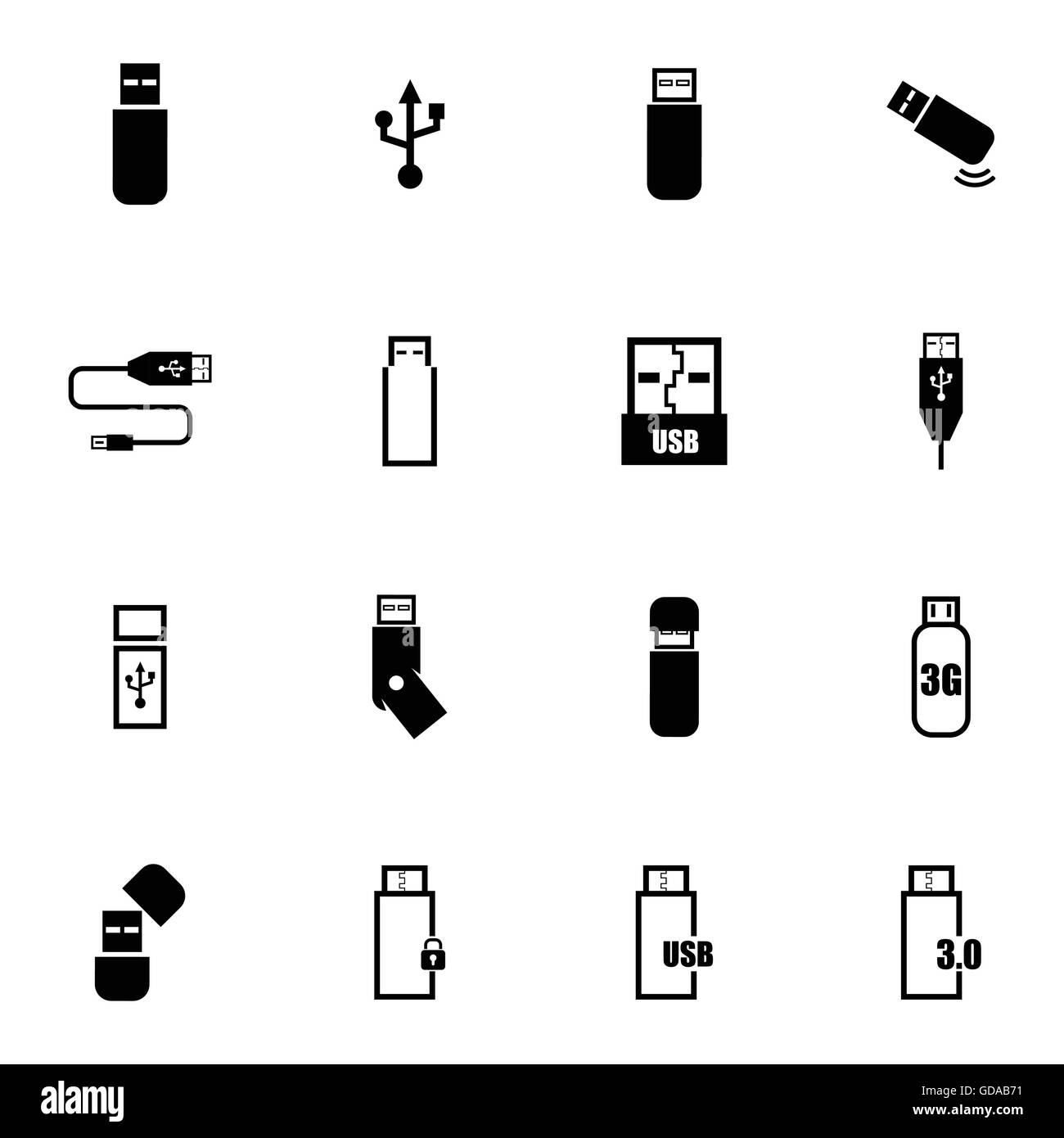 Vector icons set usb noir Illustration de Vecteur