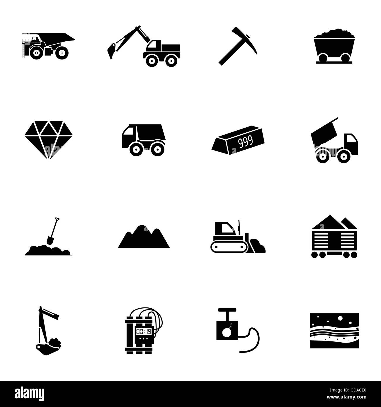 L'exploitation minière Black Vector Icons Set Illustration de Vecteur