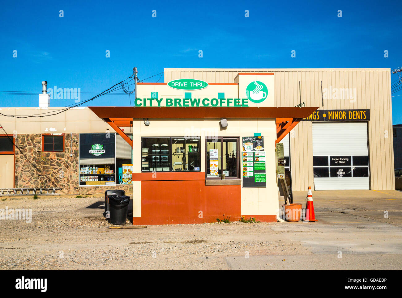 Drive-thru coffee shop dans la ville de Sheridan Wyoming USA Banque D'Images