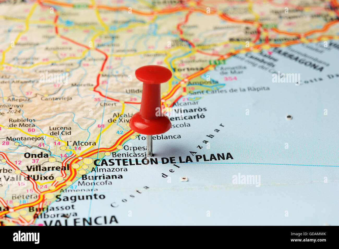 castellon espagne carte Close up de Castellon de la Plana , la carte d'Espagne avec broche 