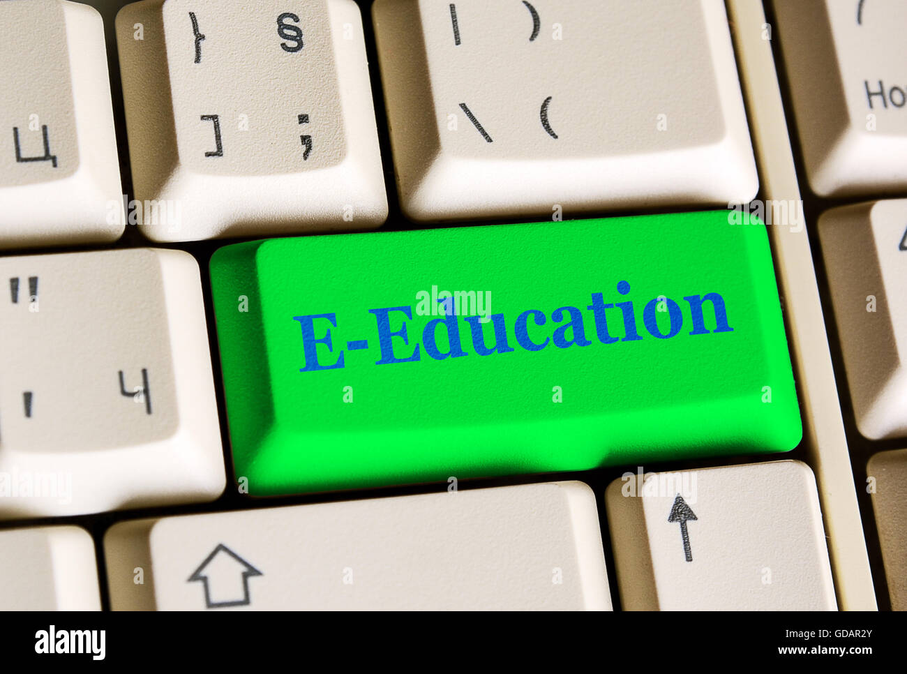 Concept de l'éducation e l'éducation sur le bouton Clavier vert. Banque D'Images