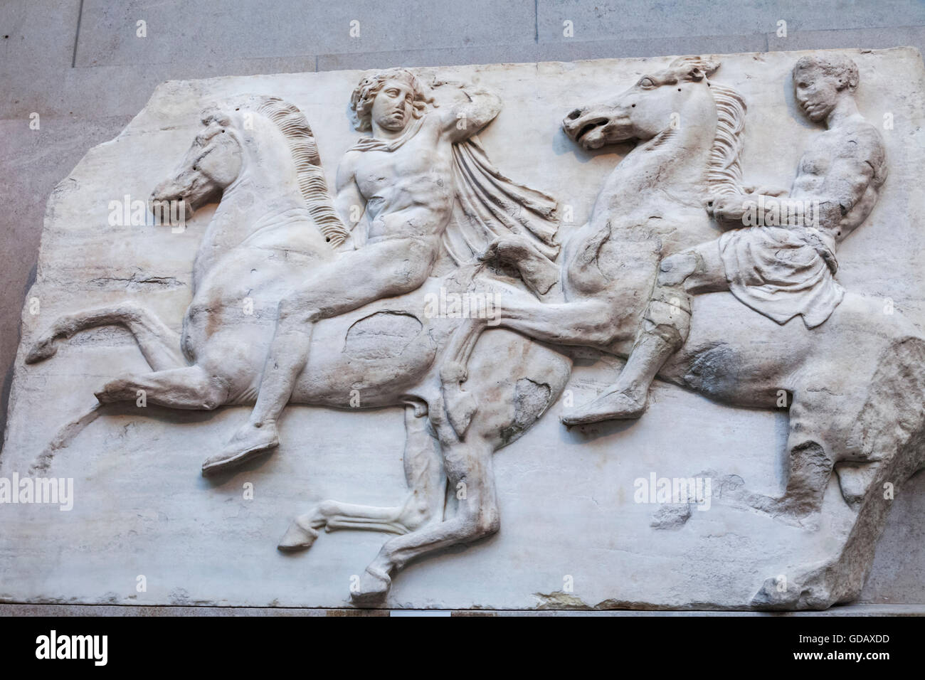 L'Angleterre, Londres, British Museum,Parthénon,reliefs représentant des cavaliers Banque D'Images