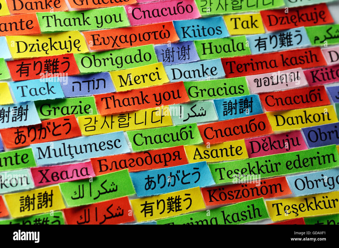 Merci Nuage de mots imprimés sur du papier de couleur différentes langues Banque D'Images