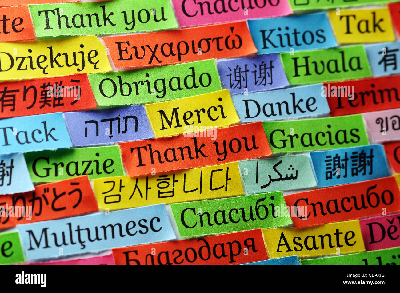Merci Nuage de mots imprimés sur du papier de couleur différentes langues Banque D'Images